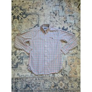 Fish Hippie Men's Small Tailored Fit‎ Coral Pink Blue Gingham Collared L/S Shirt
